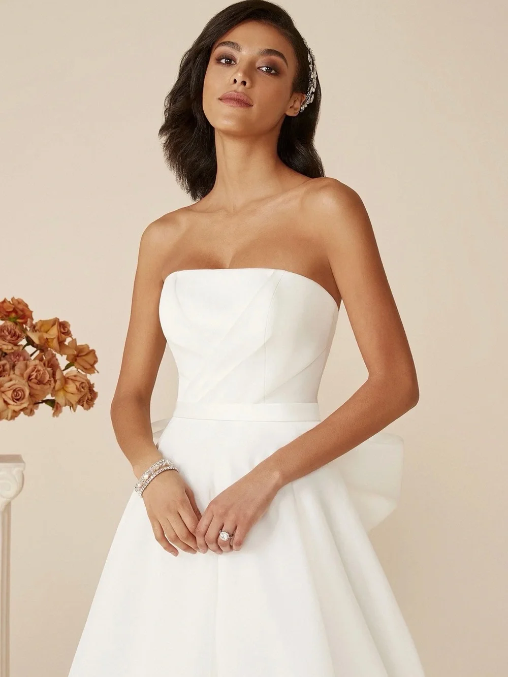 Strapless White Wedding Gown with Dramatic Back Bow - Picture 2 of 4